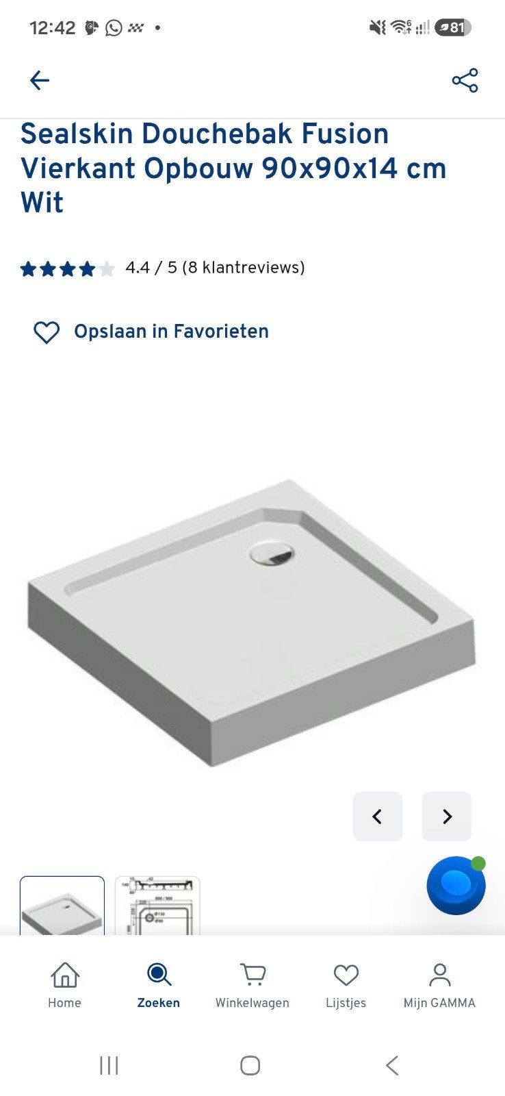Sealskin Douchebak Fusion Vierkant 90x90x14 Nieuw, Ophalen, Nieuw, Douche