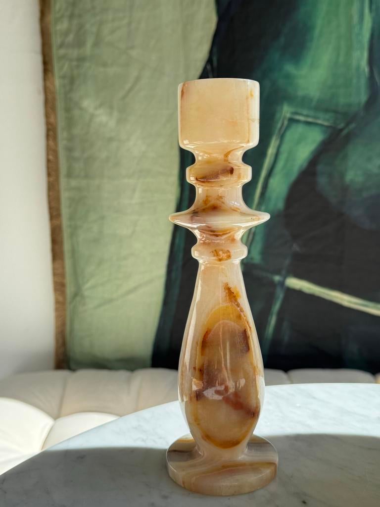 Vintage creme onyx kandelaar, Ophalen of Verzenden, Overige materialen