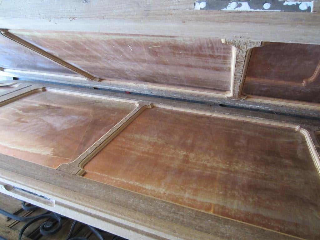 314hx300br Antieke vergrijsd eiken vierslag met spiegelglas, Ophalen