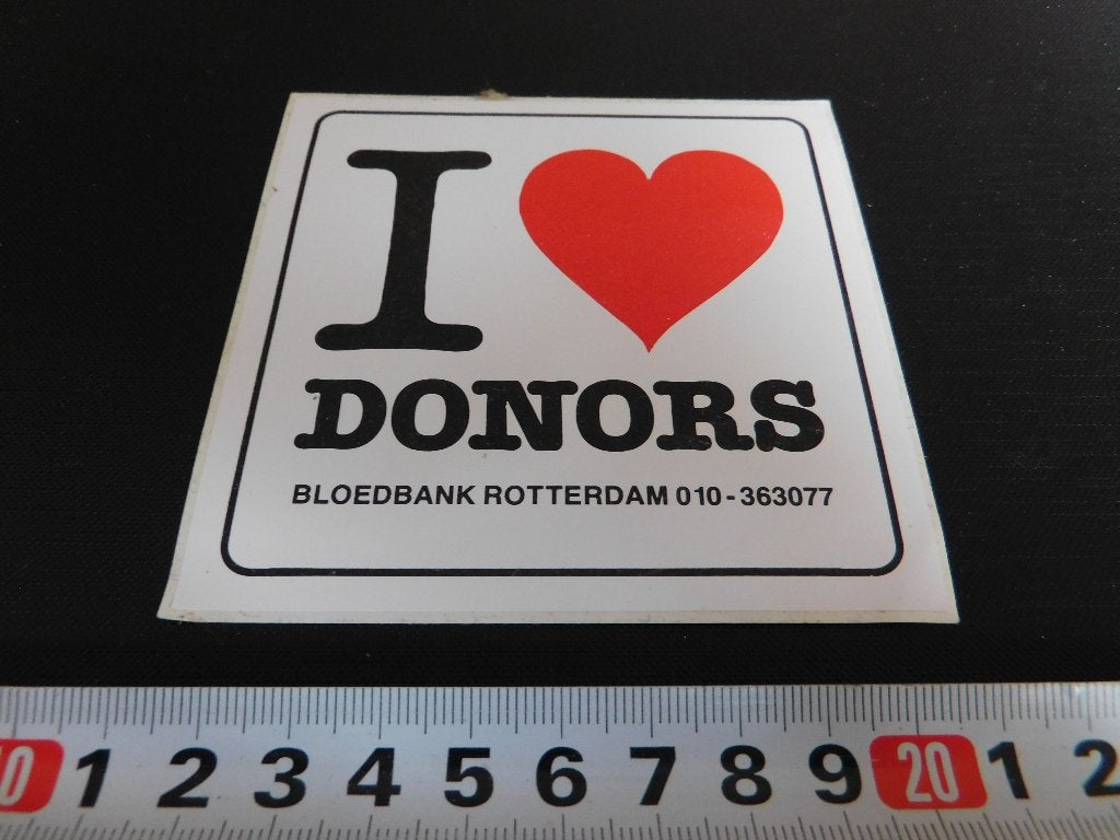 sticker Rotterdam Bloedbank I LOVE DONORS 010-363077, Verzamelen, Ophalen, Zo goed als nieuw