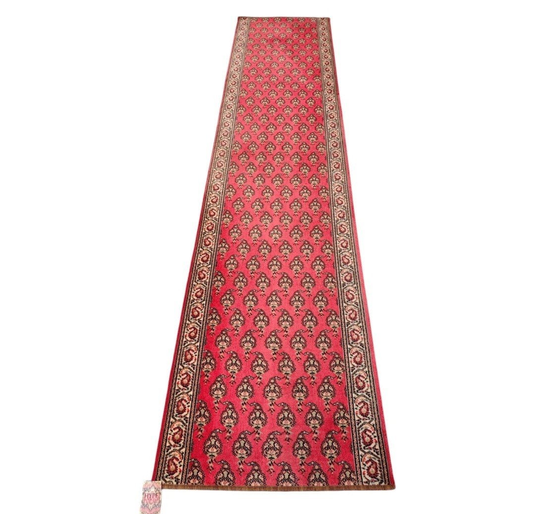 Vintage oosters wol tapijt loper Pink Paisley 69x335cm, Gebruikt, Crème, Www.hypepopup.nl, Www.hypepopup.nl