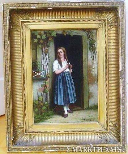 ==J H Otterbeek 1830-1902 == "wachten op de minnaar", Ophalen of Verzenden