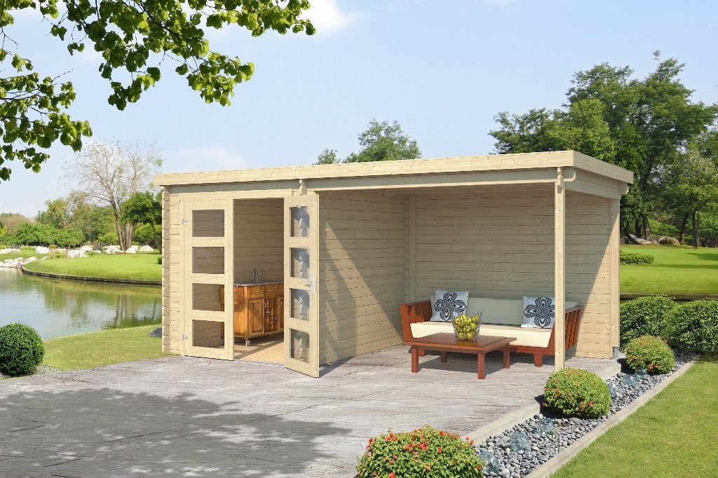 Blokhut met overkapping Helena 472x230 Onbehandeld vuren, Verzenden, Nieuw