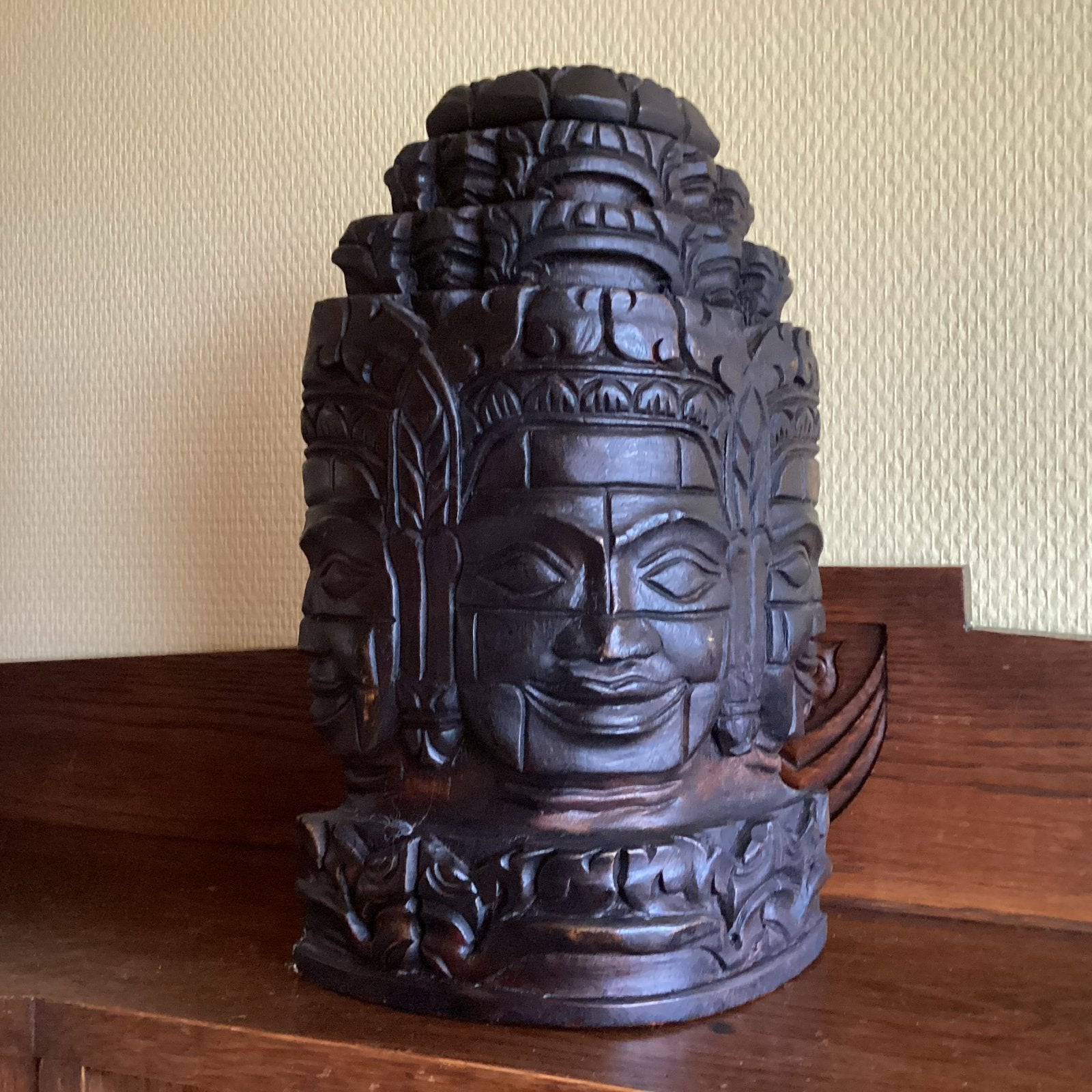 Houten Boeddha Hoofd - Aziatische Kunst, 25,5H voor 12,50 €., Ophalen of Verzenden, Handgemaakt, Wanddecoratie, 20 - 50 cm