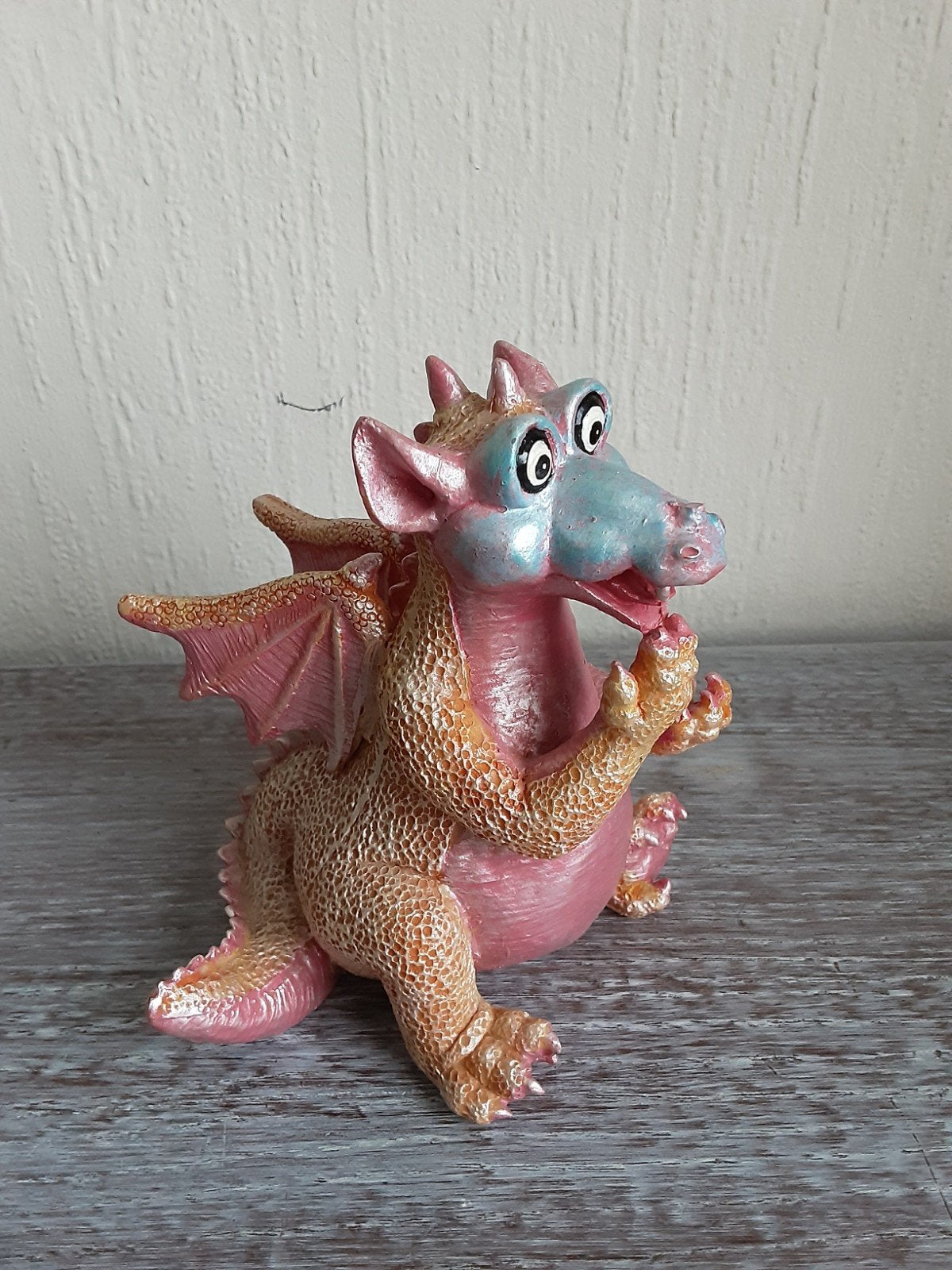 Leuke roze en oranje draak decoratie beeldje, Ophalen of Verzenden, Gebruikt