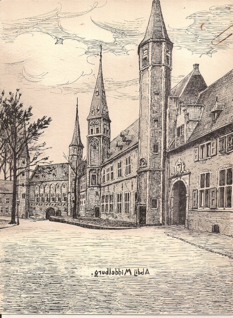 Middelburg Abdij Tekening Sievers 1948, Ophalen of Verzenden
