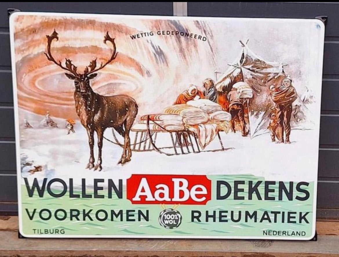 Emaille Reclamebord AaBe Wollen Dekens, Verzamelen, Ophalen, Zo goed als nieuw, Reclamebord
