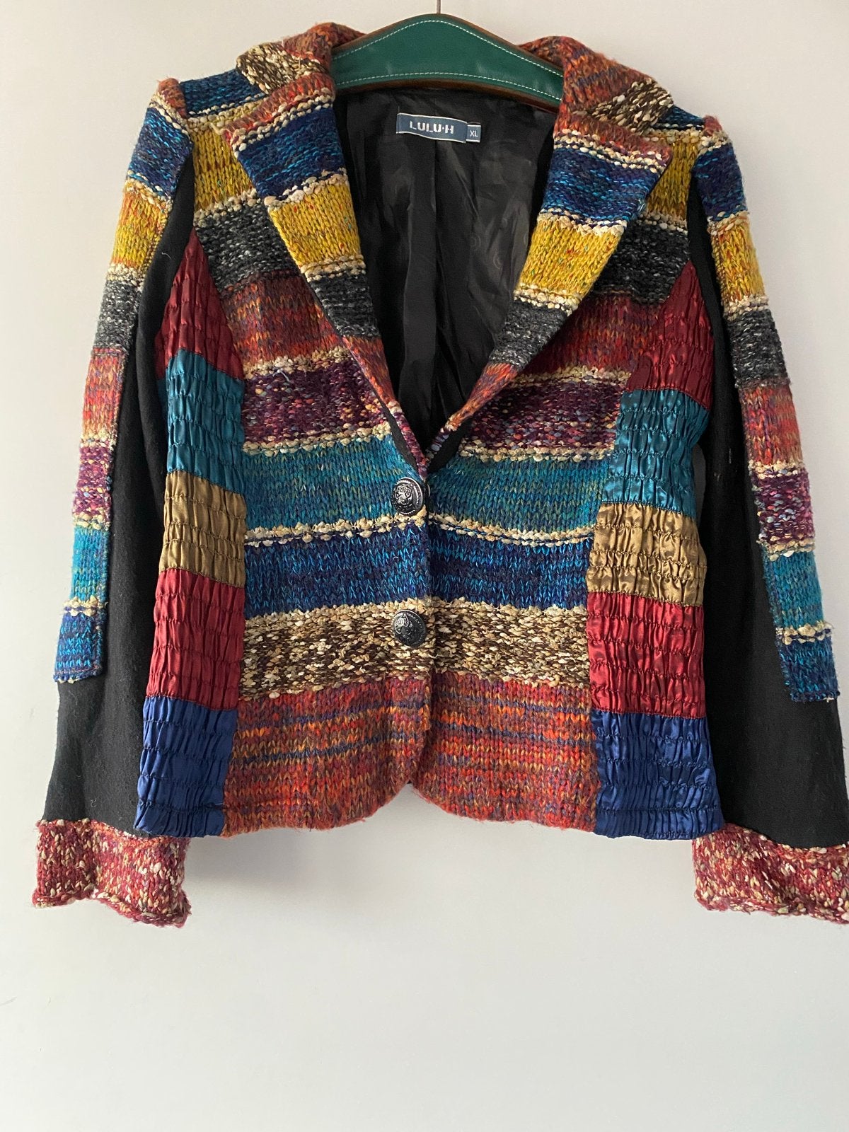 LULU-H Kleurrijk wollen jasje met viscose voering, Kleding | Dames, Jassen | Winter, Ophalen of Verzenden, Gedragen, Maat 46/48 (XL) of groter