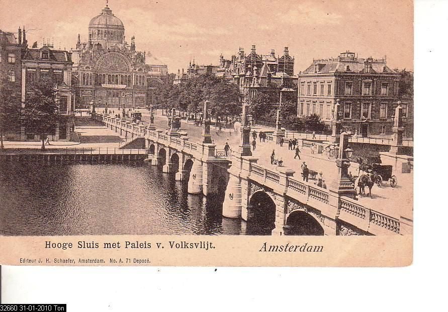 Ansichtkaart 	Amsterdam	Hooge Sluis 	Paleis voor Volksvlijt, Verzenden, 1920 tot 1940, Ongelopen, Noord-Holland