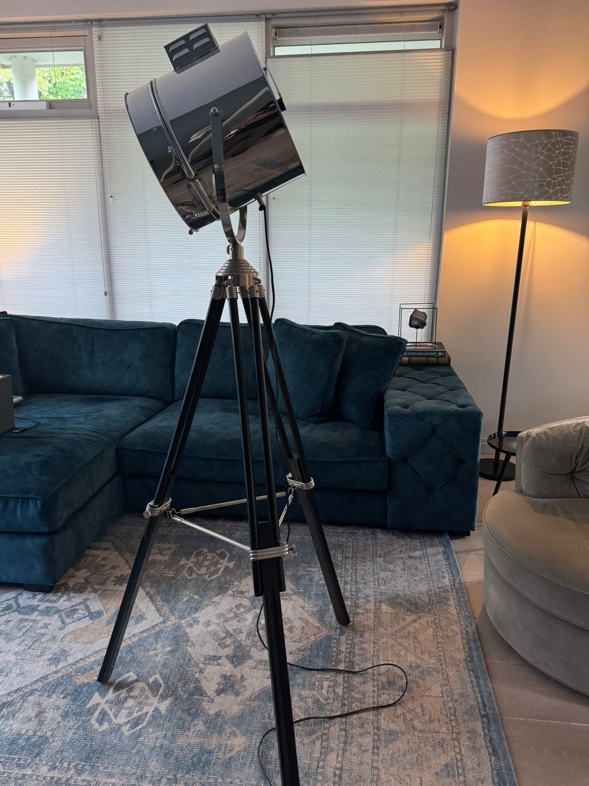 Staande lamp chroom zwart 170x80, Huis en Inrichting, Lampen | Vloerlampen, Ophalen, Gebruikt, Overige materialen, 150 tot 200 cm