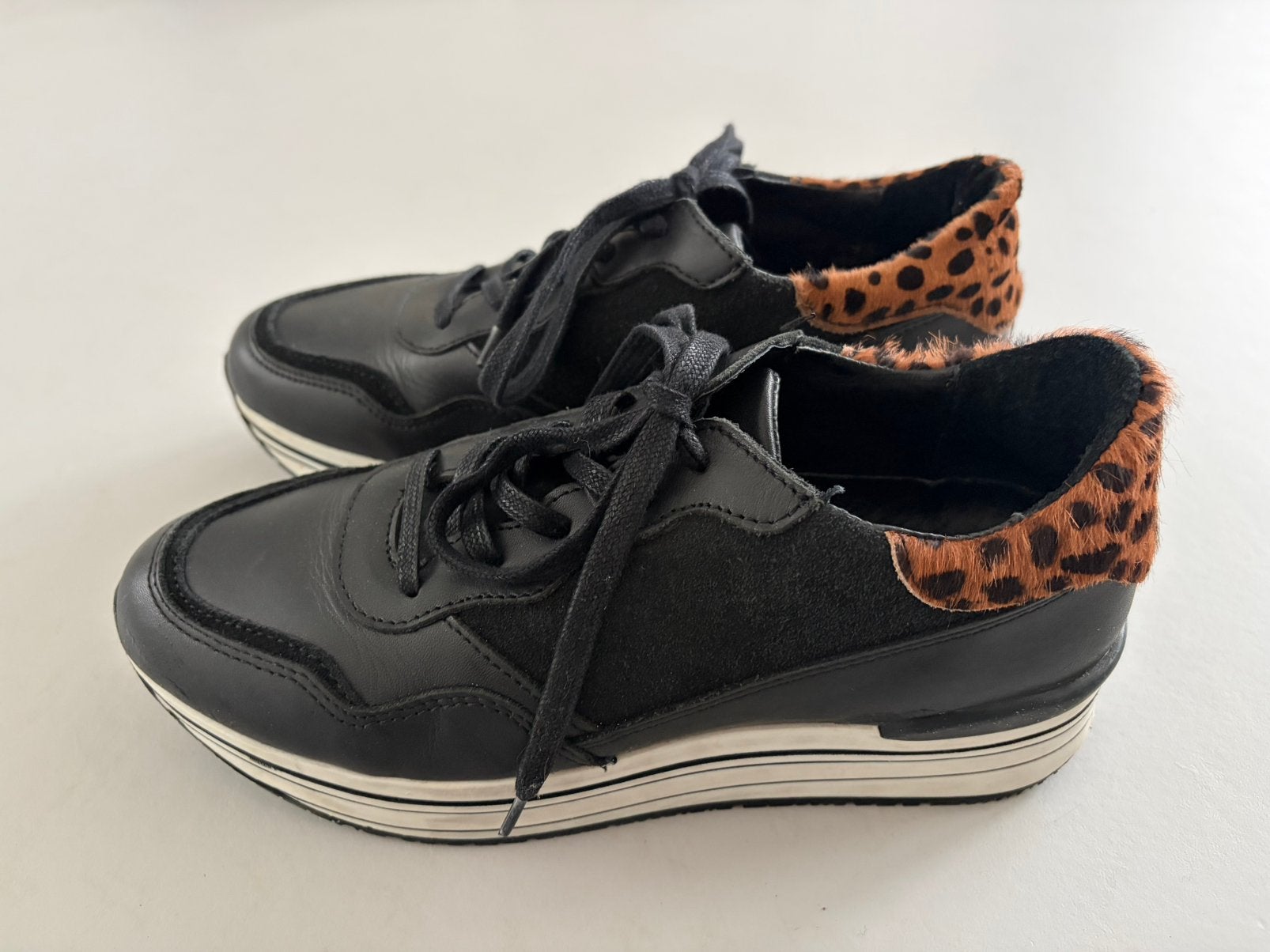 Manfield sneakers zwart leer/suede, maat 39, Zwart, Ophalen of Verzenden, Sneakers of Gympen, Zo goed als nieuw