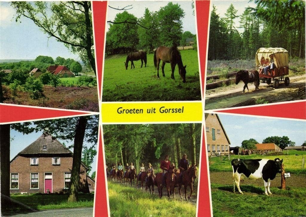 Groeten uit Gorssel - 6 afb o.a. huifkar - 1986 gelopen, Verzamelen, Ophalen of Verzenden, 1980 tot heden, Gelopen, Gelderland
