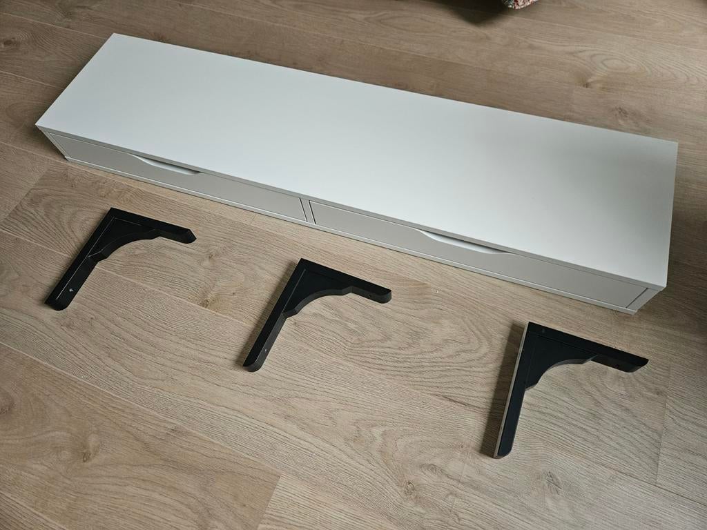 Wit kastje met 2 lades en wandbeugels, Huis en Inrichting, Kasten | Ladekasten, Ophalen, 100 tot 150 cm, 1 of 2 laden, Minder dan 100 cm