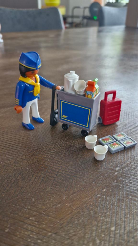 Playmobil stewardess met trolley en accessoires 4761, Ophalen of Verzenden, Gebruikt