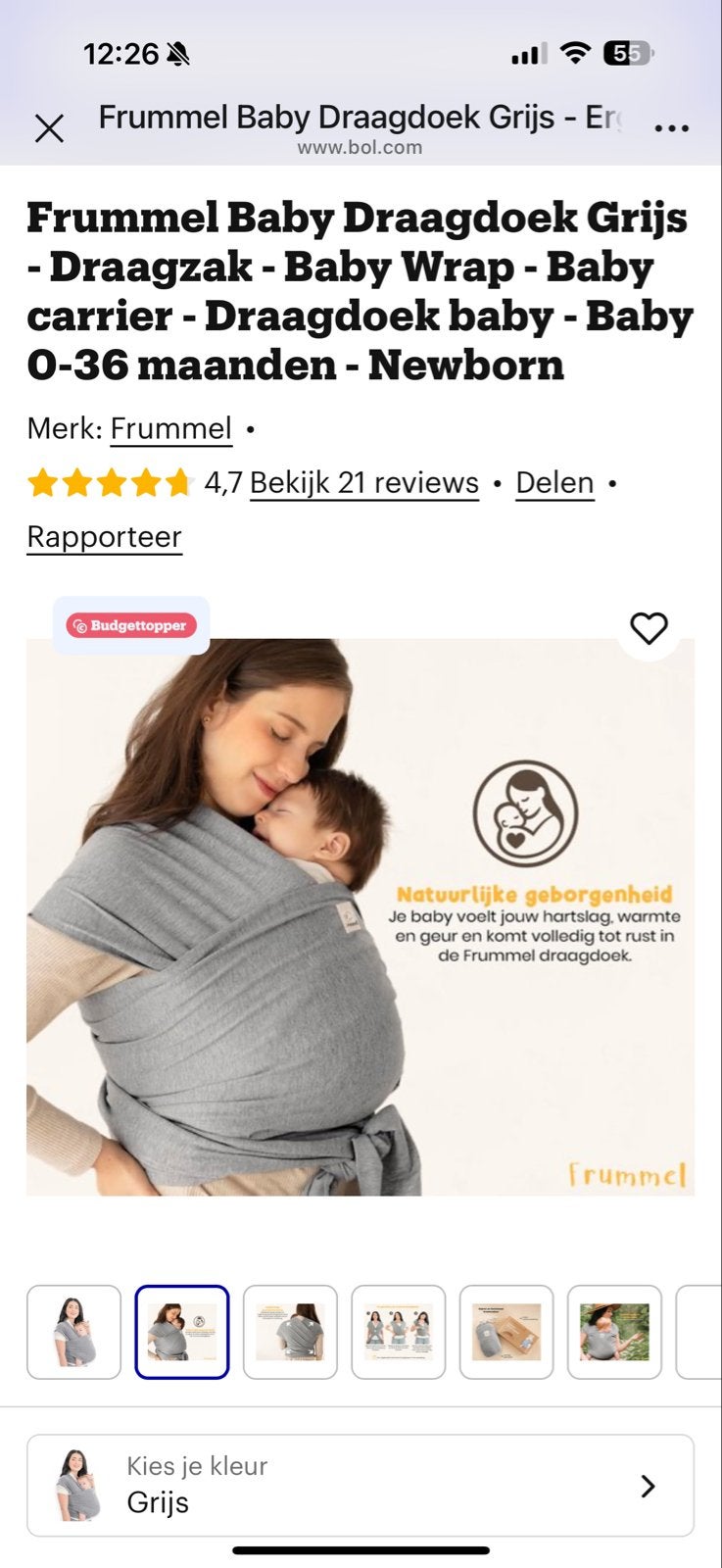 Frummel Baby Draagdoek Grijs, Draagdoek, Zo goed als nieuw, Buik, Rug of Zij, Ophalen