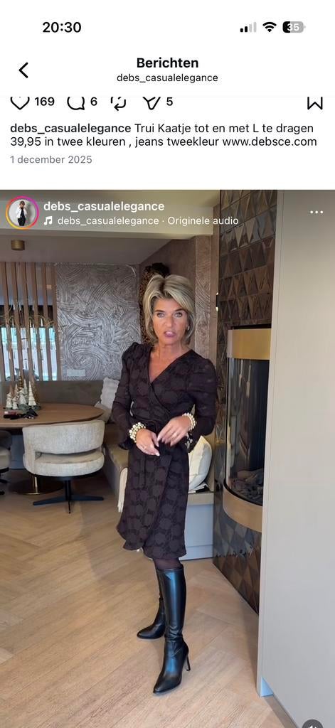 Mooie kanten wikkeljurk Deb's casual elegance, Kleding | Dames, Jurken, Bruin, Maat 42/44 (L), Ophalen of Verzenden, Zo goed als nieuw