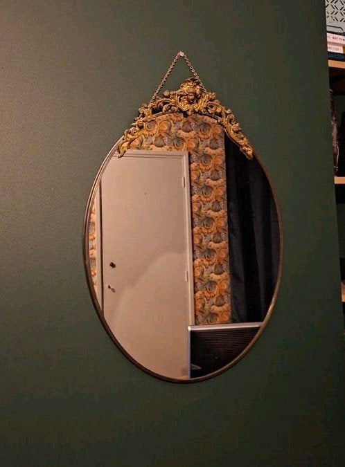 Vintage Ovale Spiegel met Barok Frame, Ophalen, Ovaal, Minder dan 50 cm, Minder dan 100 cm