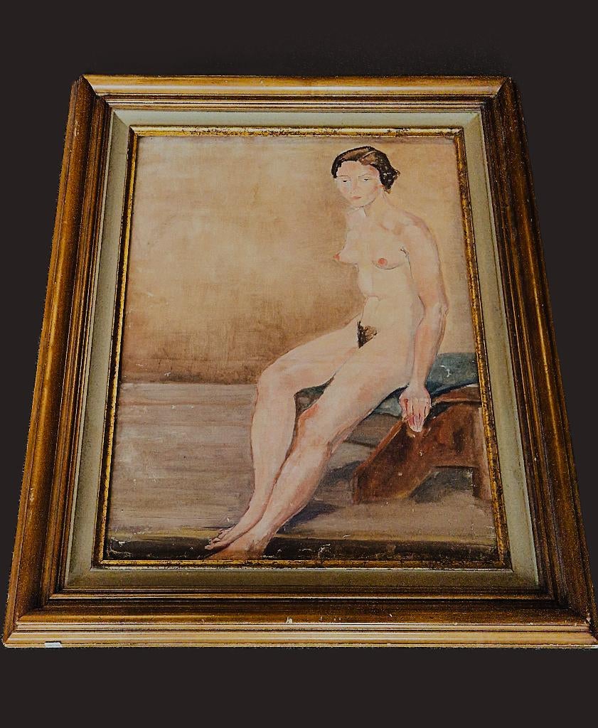jaren 20 of 30 olieverf "naakte dame" in mooie lijst, Antiek en Kunst, Ophalen of Verzenden