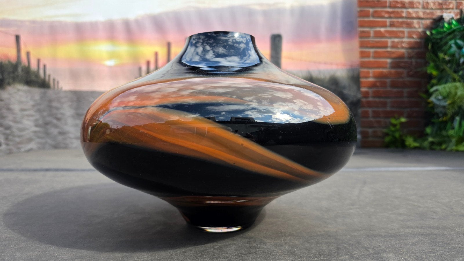 Grote glazen Murano design vaas - Zwart/Oranje, Antiek en Kunst, Antiek | Vazen, Ophalen of Verzenden