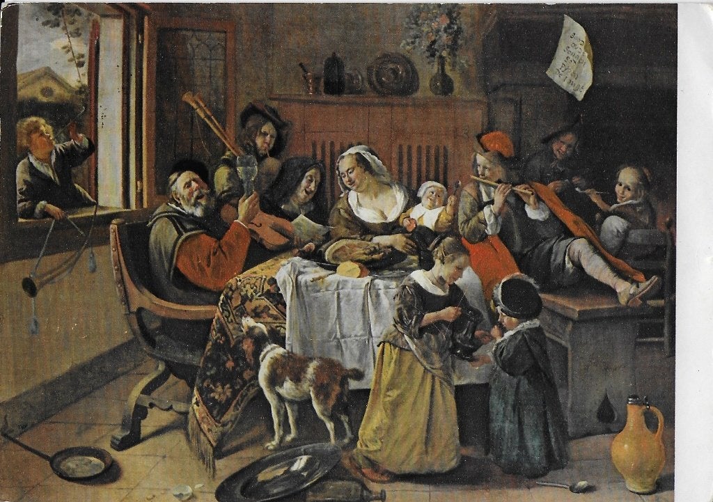 Jan Steen het vrolijke huisgezin Ansichtkaart ( 4256 ), Verzamelen, Ophalen of Verzenden, 1980 tot heden