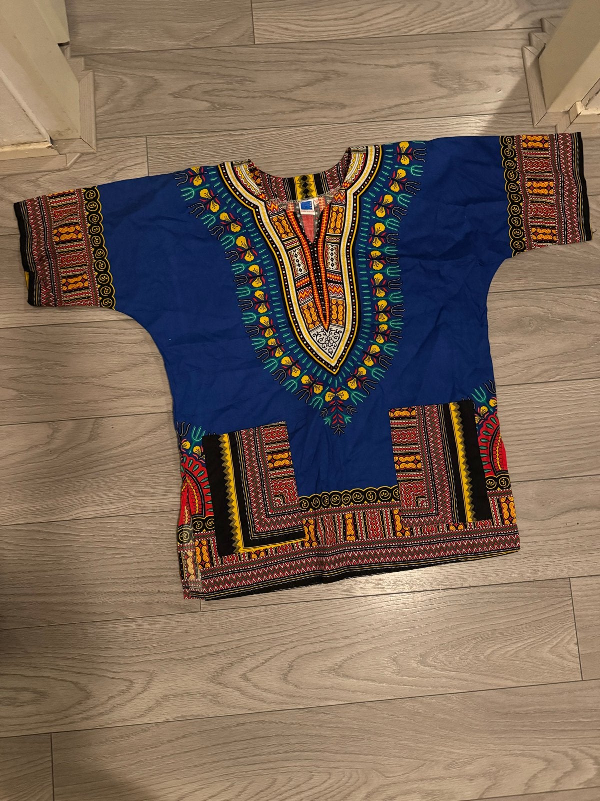 Blauwe Dashiki Top met Kleurrijke Patronen, Kleding | Dames, Maat 38/40 (M), Blauw, Ophalen of Verzenden, Zo goed als nieuw