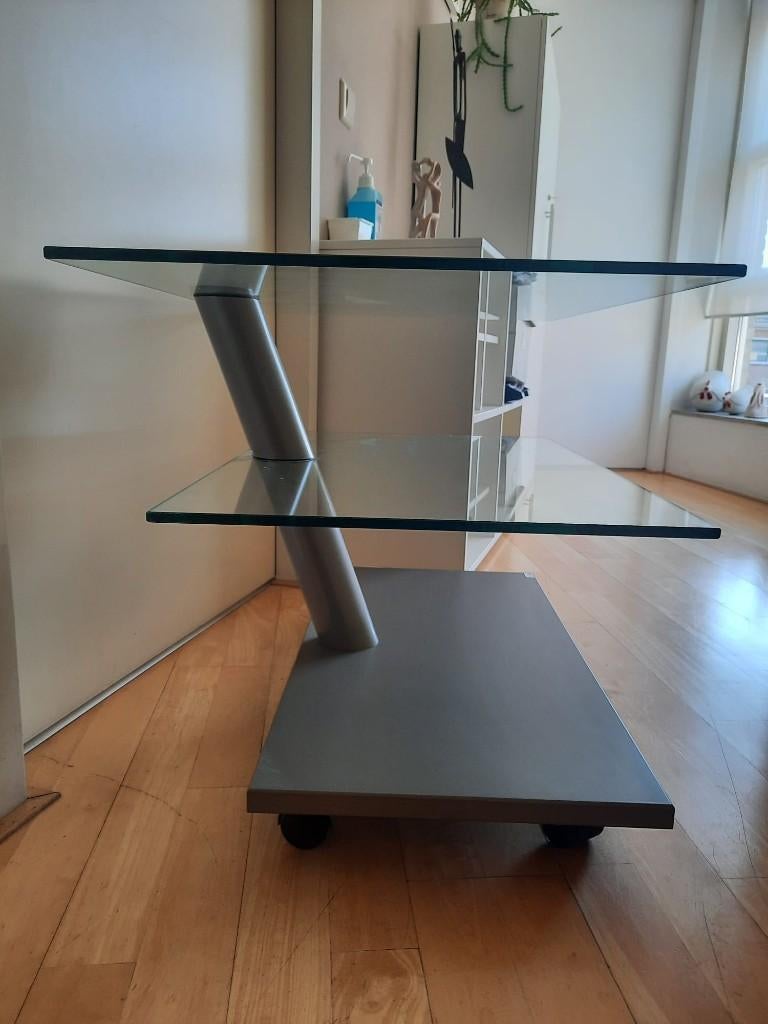 Glazen TVmeubel, Ophalen, Modern glas, 50 tot 100 cm, Zo goed als nieuw