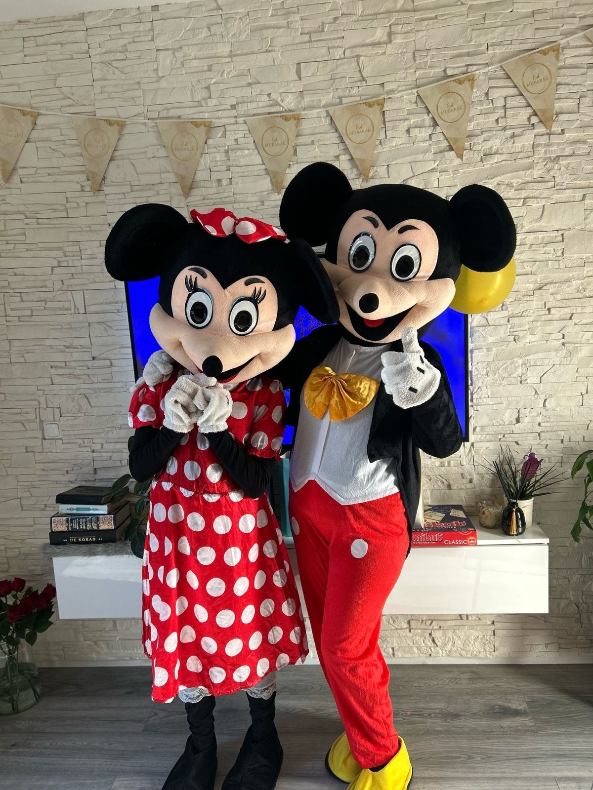 Mickey en Minnie Mouse kostuums te huur mascotte, Ophalen, Zo goed als nieuw, Kostuum, Verjaardag