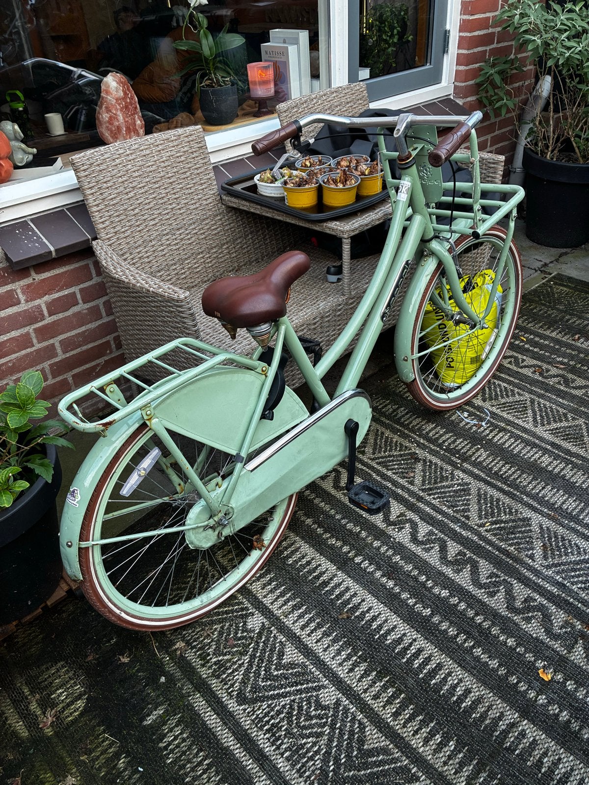 Mintgroene omafiets met voordrager en terugtraprem, Terugtraprem, Ophalen, Overige merken, 53 tot 56 cm
