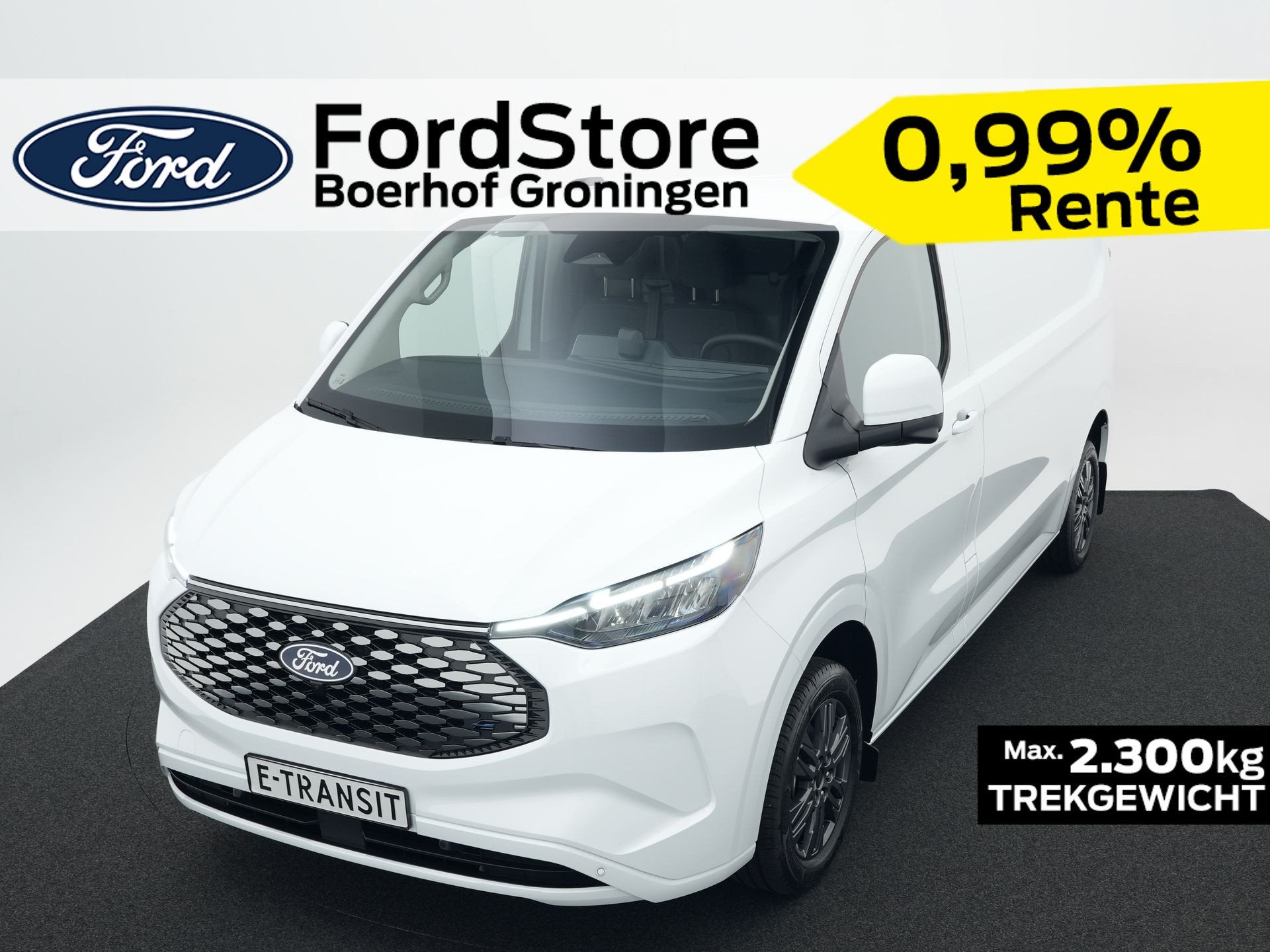 Ford E-Transit Custom 340 L2H1 Limited 71 kWh 360 graden cam, Auto's, Automaat, Zwart, Wit, Nieuw