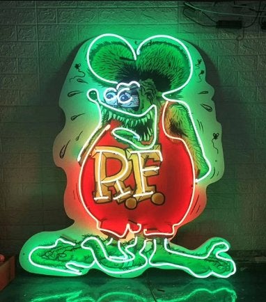 Rat Fink Neon verlichting Rat Rod Big Daddy Ed Roth, Am, 45 cm, 35 cm, Meerkleurig