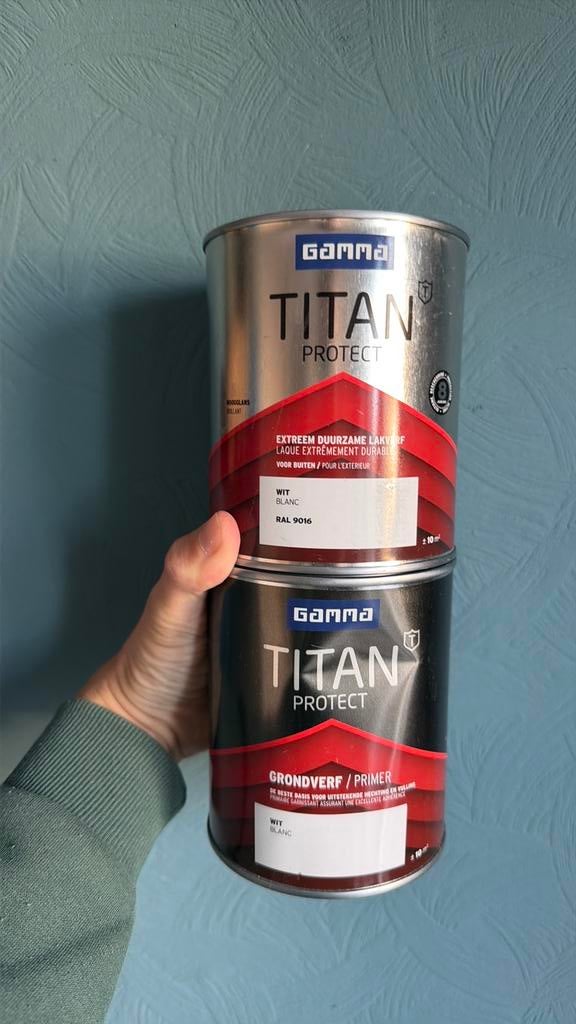 Buitenverf gamma grondverf + lakverf 9016, Doe-het-zelf en Verbouw, Verf, Beits en Lak, Ophalen of Verzenden, Zo goed als nieuw