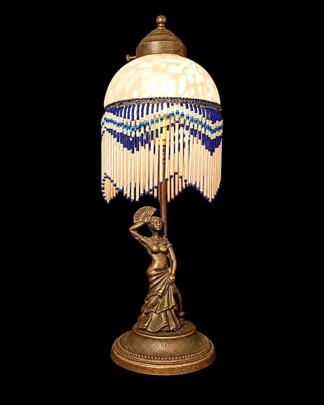 Vintage Art Nouveau tafellamp (ca 1960) Handbeschilderd glas, Huis en Inrichting, Lampen | Tafellampen, Vintage, 44 cm, Bruin