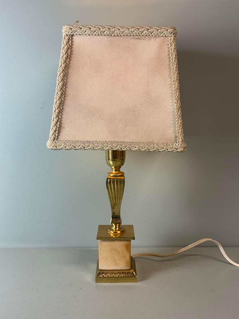 Vintage Tafellamp met Marmeren Voet en Stoffen Kap, Ophalen of Verzenden
