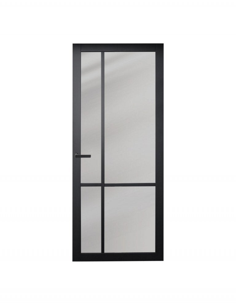 Zwarte binnendeur met glas staallook, Niet ingevuld, 80 tot 100 cm, Binnendeur, Niet ingevuld
