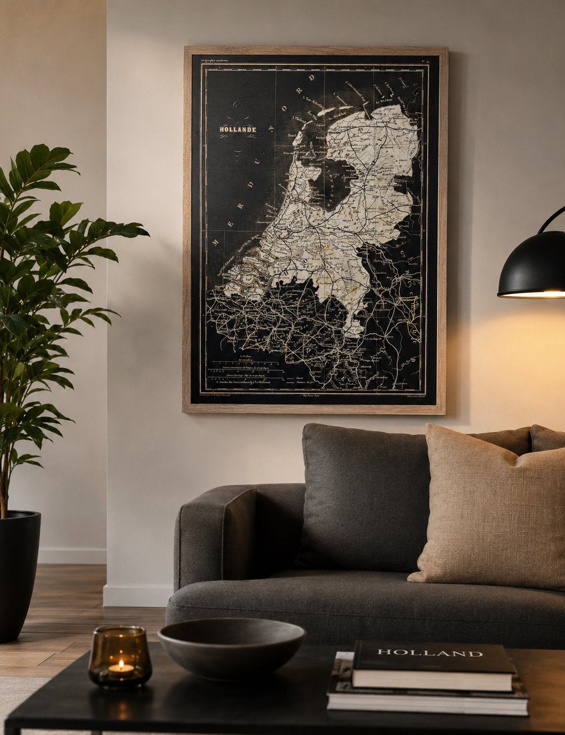 Antieke Landkaart Holland. Met lijst en verlichting., Boeken, Atlassen en Landkaarten, Voor 1800, Landkaart, Nederland, Ophalen