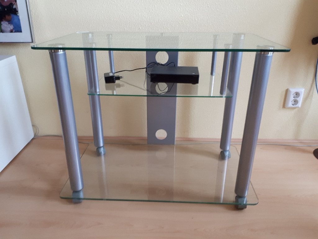TV- en audio-meubel/standaard (met glasplaten), Huis en Inrichting, Kasten | Televisiemeubels, Ophalen, 50 tot 100 cm, Minder dan 100 cm