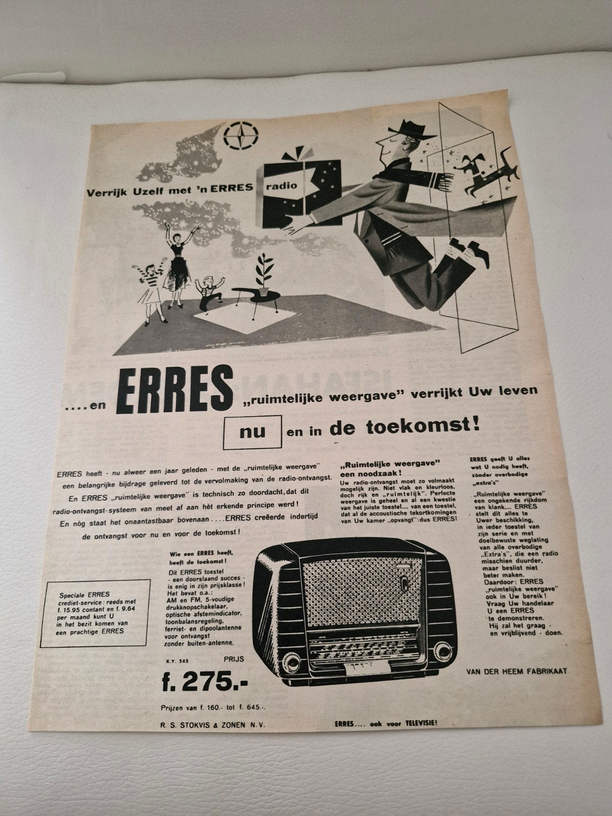 Vintage Erres Radio Advertentie - 32 x 24 cm, Verzamelen, Ophalen of Verzenden