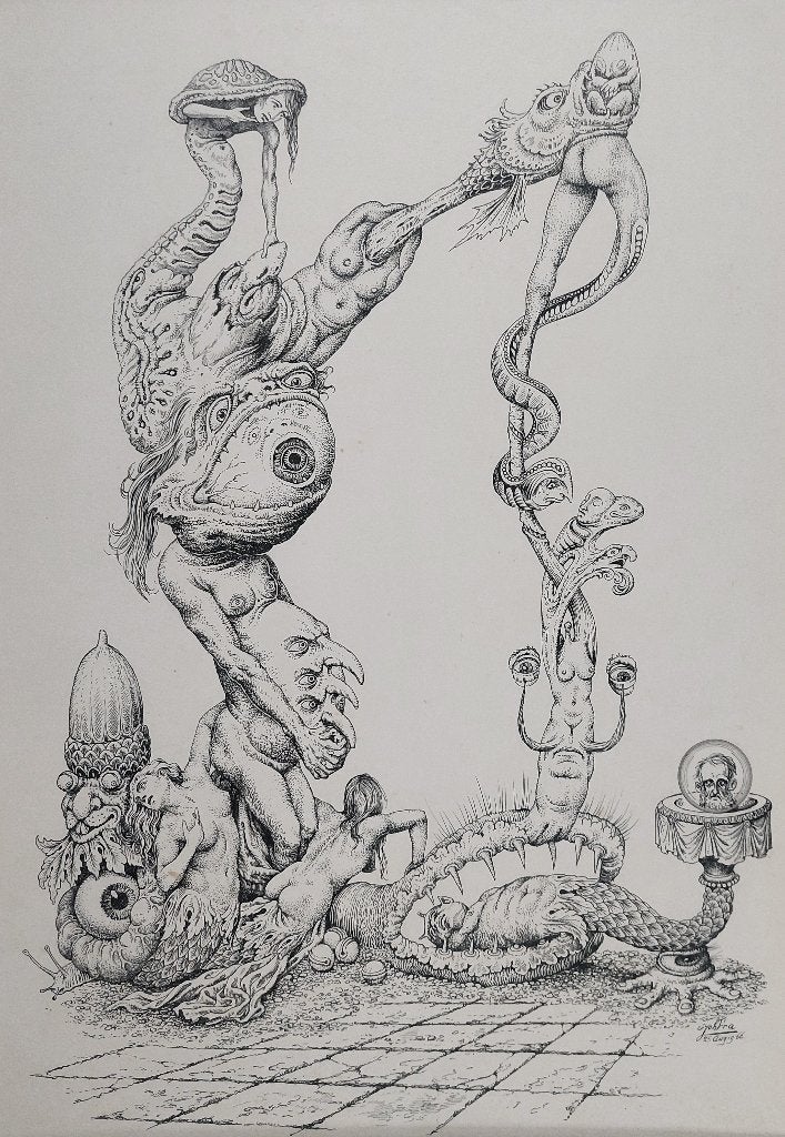 Drie grote originele tekeningen van Johfra, Antiek en Kunst, Kunst | Tekeningen en Foto's, Ophalen, Tekening, Pentekening, Handgemaakt