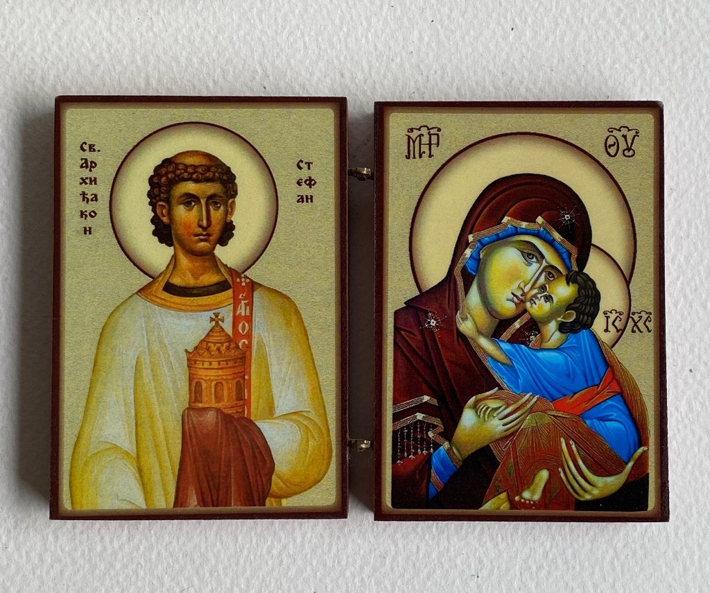 Servisch orthodox lijstje, “Klooster Durdevi Stupovi” 8,5 cm, Ophalen of Verzenden, Zo goed als nieuw, Kaart of Prent, Overige religies