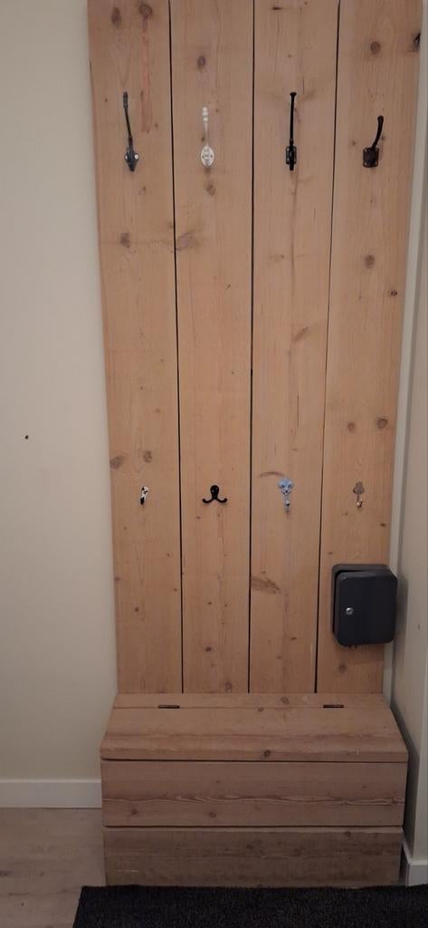 Houten wandkapstok met bankje en opbergruimte, Huis en Inrichting, Woonaccessoires | Kapstokken, Wandkapstok, Gebruikt, Ophalen of Verzenden