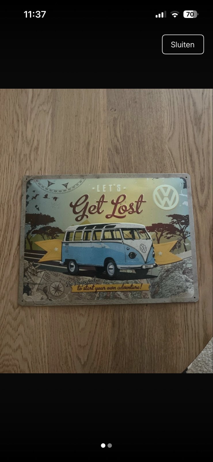 Wanddecoratie bordje met VW busje - Zo goed als nieuw, Metaal, Ophalen of Verzenden, Zo goed als nieuw, Reclamebord