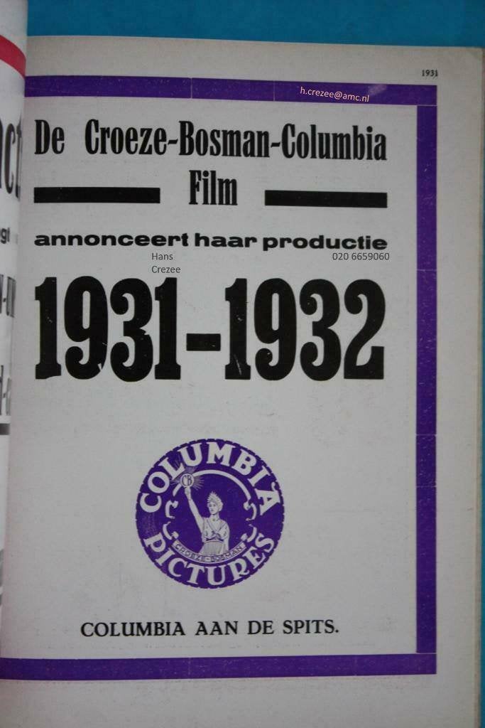 zoek oud folder croeze bosman columbia film 1930 1931 1932, Ophalen of Verzenden, Gelezen, Folder