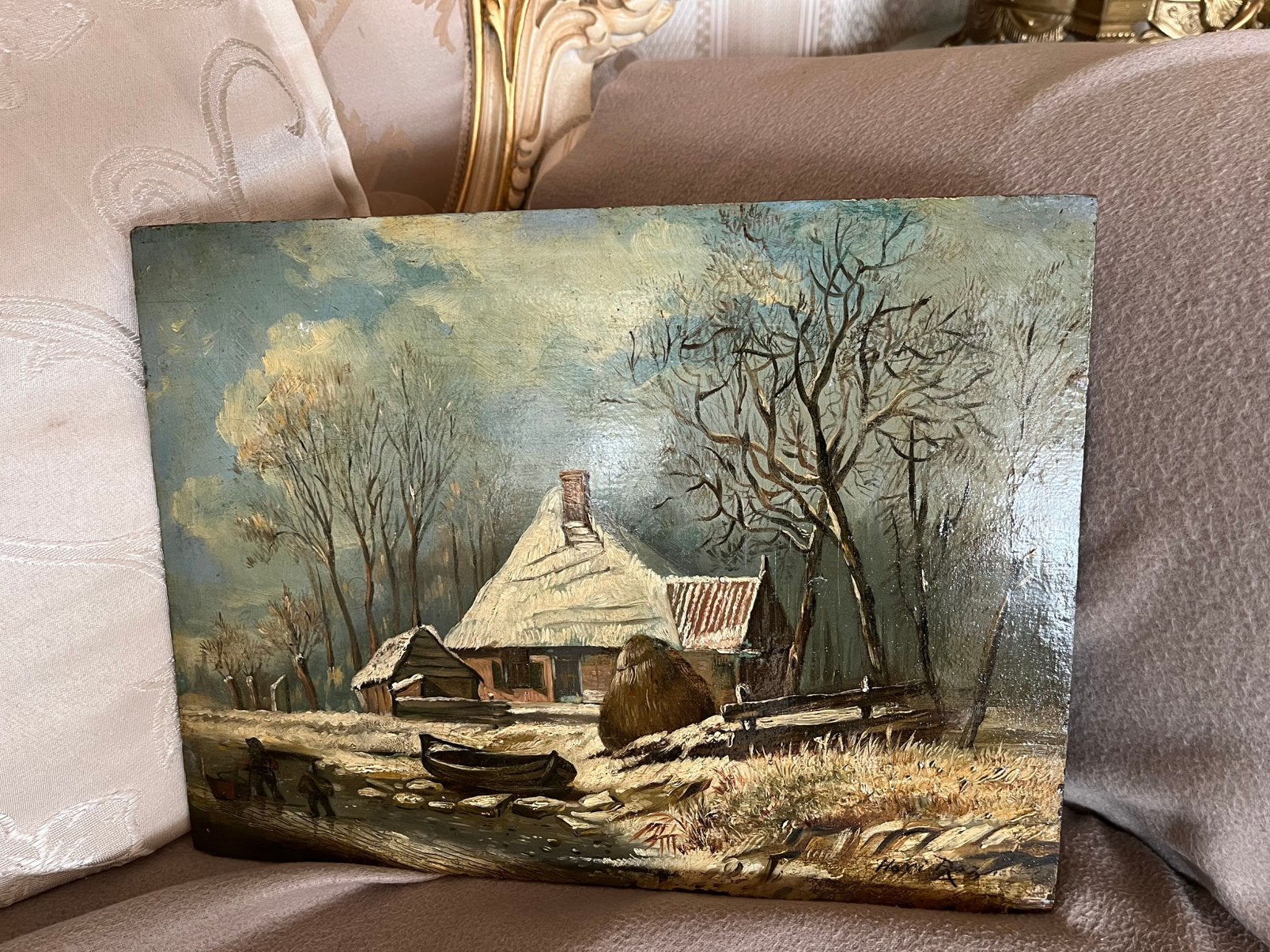19 eeuws olieverf winterlandschap schilderij, Ophalen