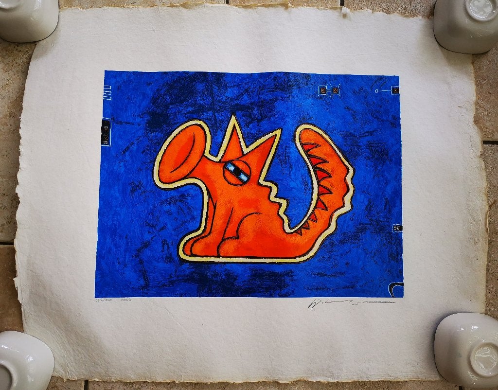 Zeefdruk Michiel Molenaar Trumpet Dog hond Gesigneerd 2006, Antiek en Kunst, Ophalen of Verzenden