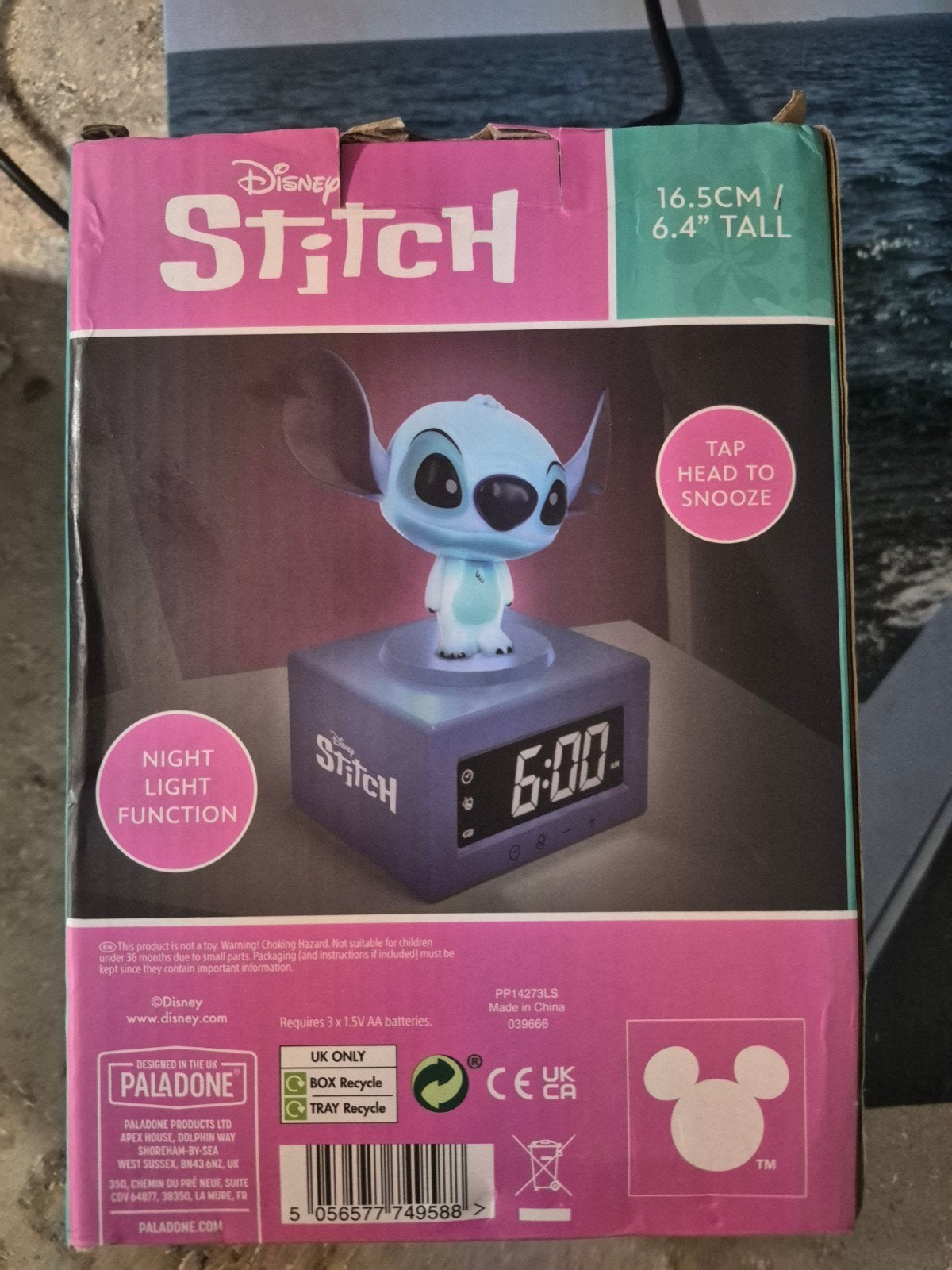 Disney Stitch Wekker met Nachtlampje - 16.5cm, Ophalen of Verzenden
