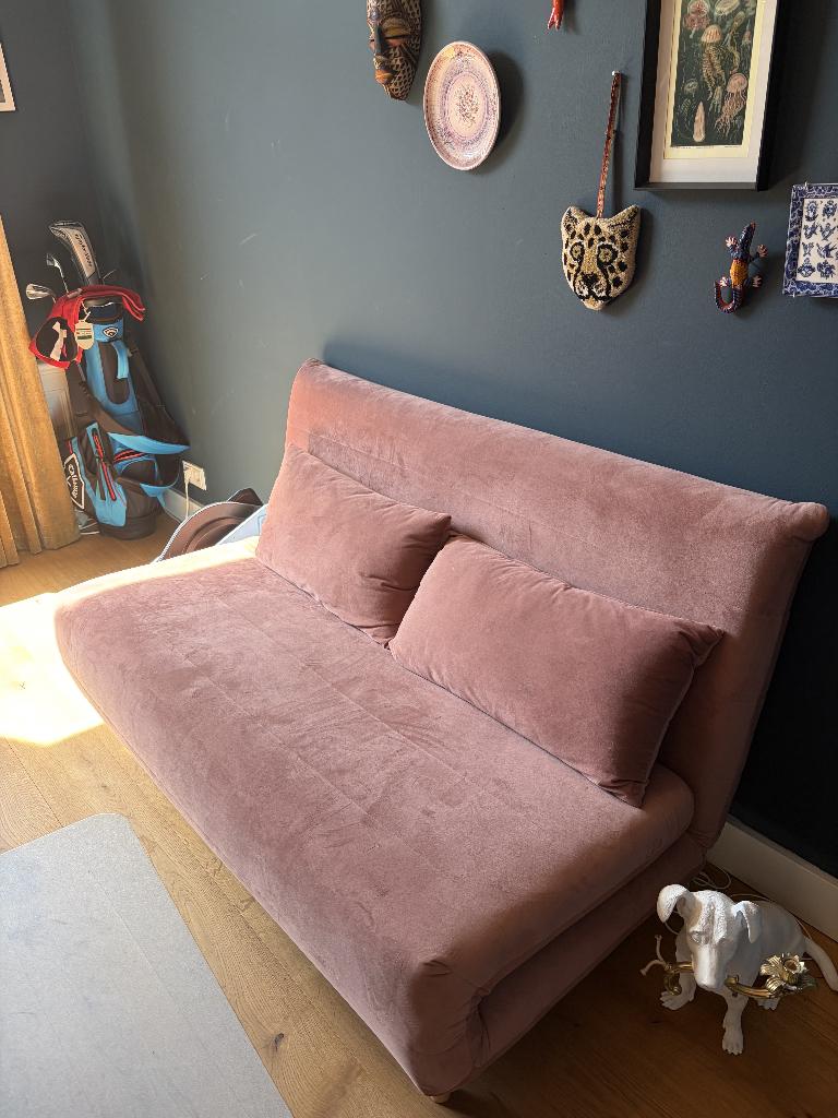 Velvet roze slaapbank/slaapsofa – 140 cm – zeer netjes, Ophalen, Overige kleuren, Tweepersoons, Zo goed als nieuw