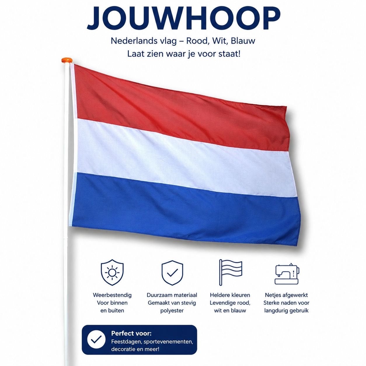 Nederlandse vlag150 cm lang en 90 cm, Ophalen of Verzenden, Nieuw