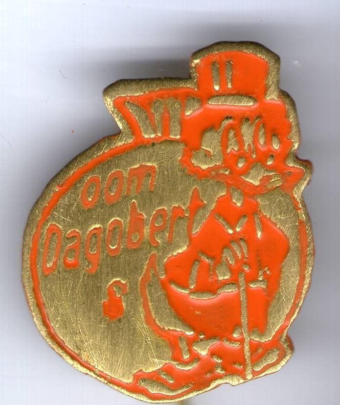 Oom Dagobert oranje op koper stripfiguurtje speldje( R_094), Ophalen of Verzenden, Nieuw, Figuurtje, Speldje of Pin