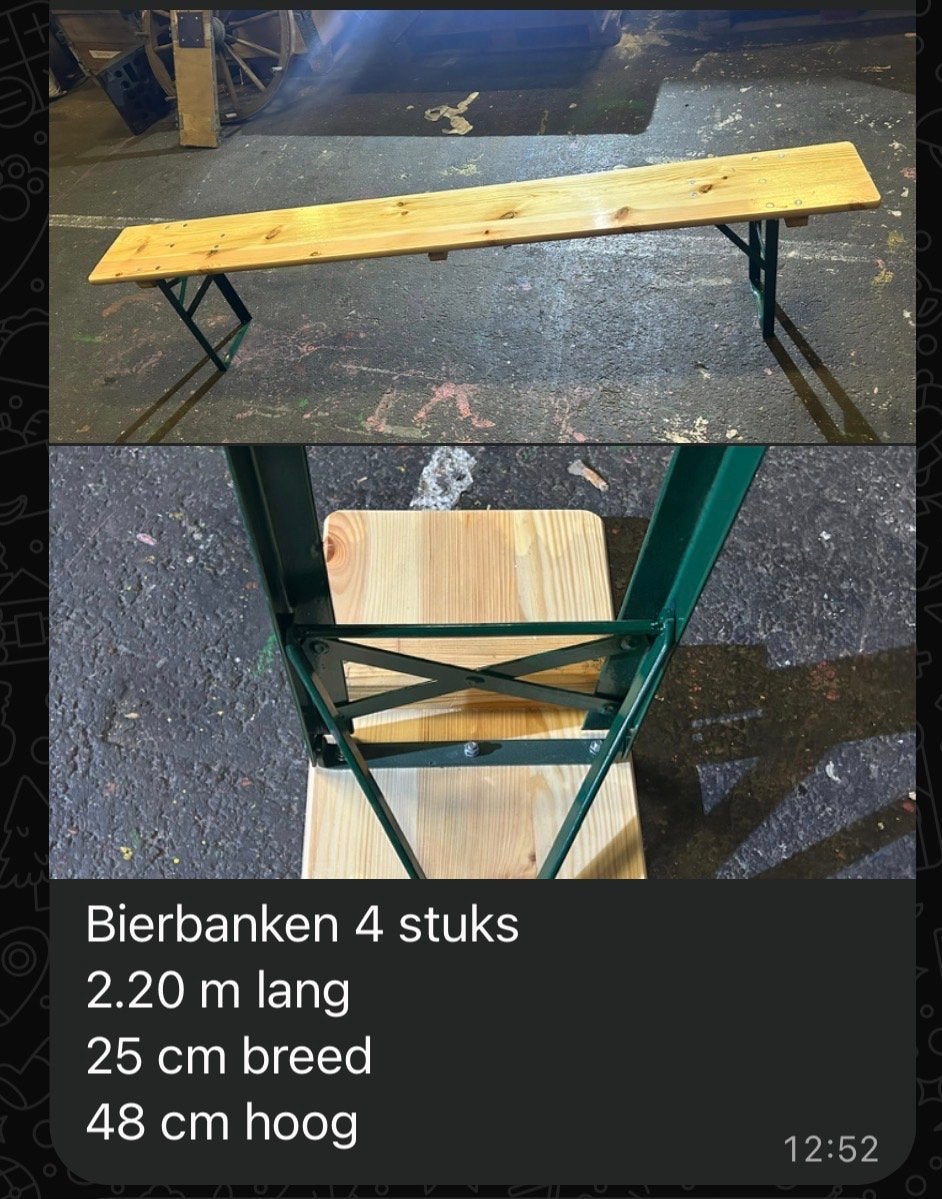 Bierbanken 2.20m lang, 4 stuks, Ophalen, Gebruikt, Hout