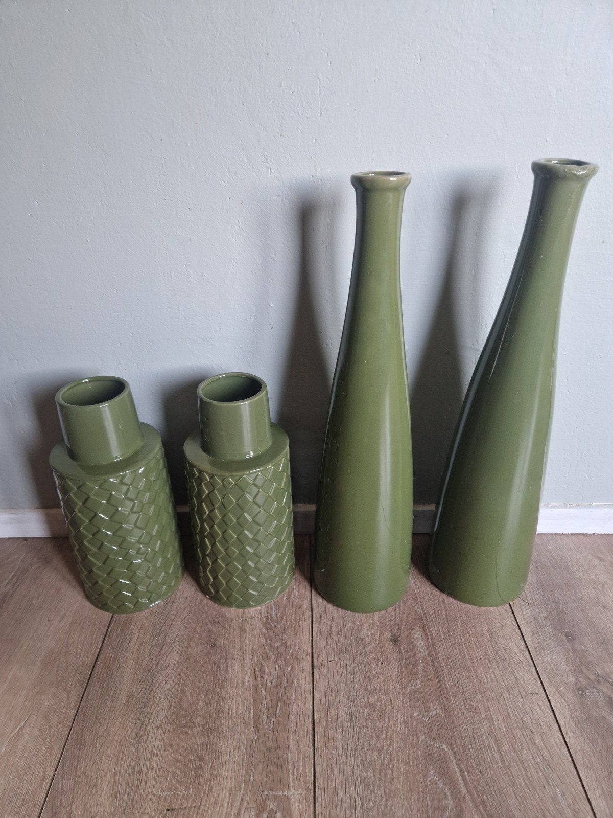Set van 4 groene vazen - Leen Bakker & COCO maison, Huis en Inrichting, Ophalen, Zo goed als nieuw, Groen, Steen/keramiek